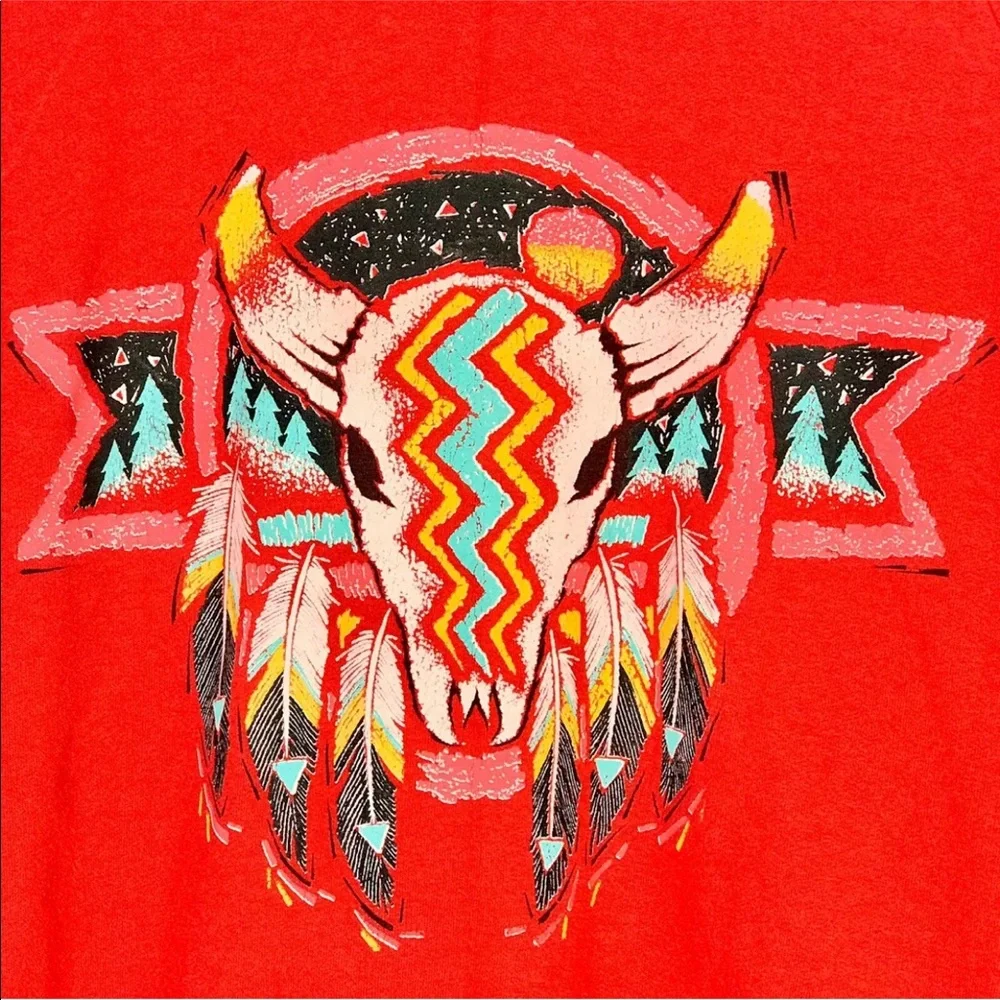 Vintage Southwestern Sweatshirt XXL Longhorn Skull Jennifer Dawn Rich Tees Red - Picture 2 of 6